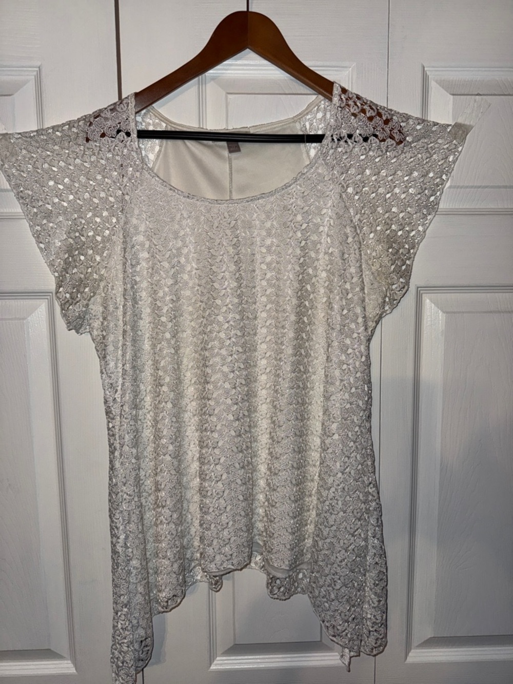 Roz & Ali White Crochet Short-Sleeve Tunic Top